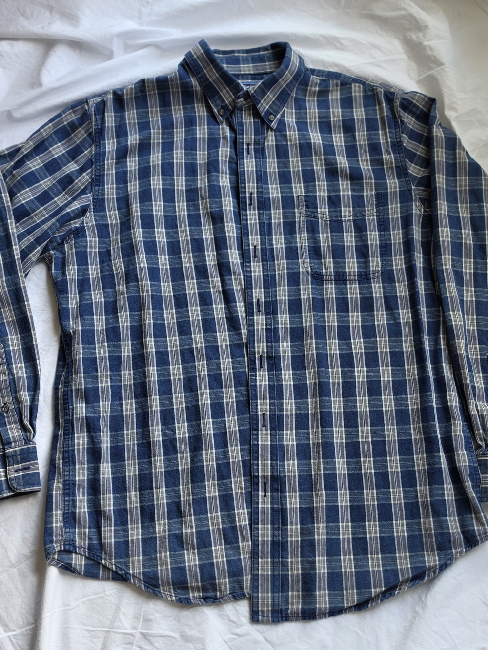 croft & barrow Blue and White Plaid Button-Down Shirt